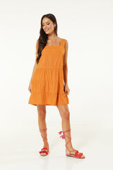 Esmee Exclusive Tie Strap Tiered beach Dress In Orange