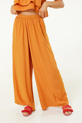 Elasticated Casual Wide Leg Trousers In Orange