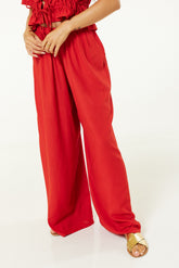 Elasticated Beach Wide Leg Trousers In Red
