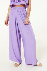 Elasticated Casual Wide Leg Trousers In Lilac