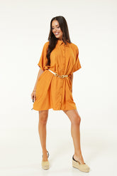 Half Sleeved Button Through Beach Dress In Orange