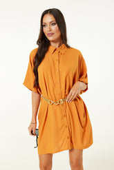 Half Sleeved Button Through Beach Dress In Orange