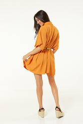 Half Sleeved Button Through Beach Dress In Orange