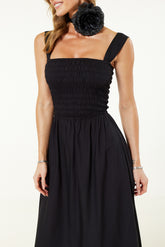 Esmee Shirred Maxi Beach Dress In Black