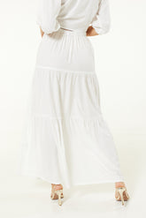 Elasticated Maxi Skirt In White