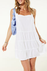 Esmee Tie Strap Tiered beach Dress In White