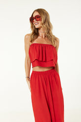 Double Layer Bandeau Top In Red