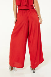 Elasticated Casual Wide Leg Trousers In Red