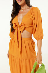 Esmee Elasticated Maxi Skirt In Orange