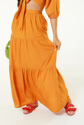 Esmee Elasticated Maxi Skirt In Orange