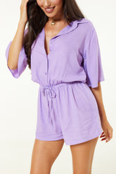 Drawstring Waist Playsuit In Lilac